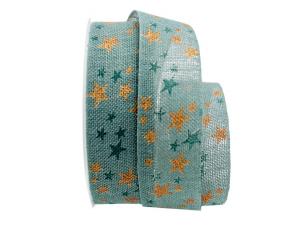 Geschenkband Dekoband Schleifenband Baumwollband Sternenhimmel türkis 40mm ohne Draht