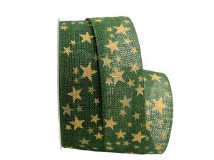 Baumwollband Sternenhimmel grün 40mm ohne Draht
