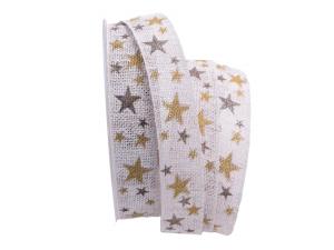 Baumwollband Sternenhimmel weiß 25mm ohne Draht
