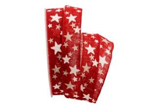 Baumwollband Sternenhimmel rot / weiß 25mm ohne Draht