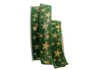 Baumwollband Sternenhimmel grün 25mm ohne Draht