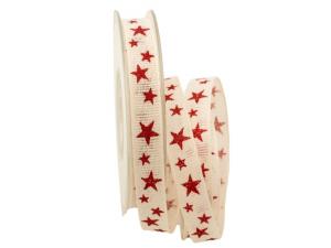 Geschenkband Dekoband Schleifenband Baumwollband Funkelsternchen creme / rot 15mm ohne Draht