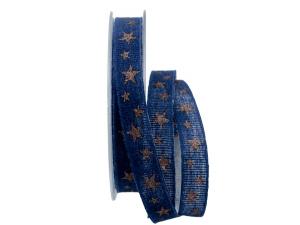 Baumwollband Funkelsternchen blau 15mm ohne Draht