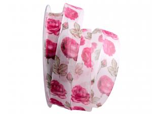 Geschenkband Dekoband Schleifenband Motivband Rose pink 25mm mit Nylonkante