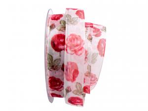 Geschenkband Dekoband Schleifenband Motivband Rose rot 25mm mit Nylonkante