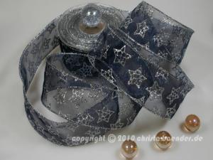 Weihnachtsband Sternenzauber Blau mit Draht 50mm