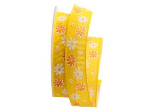 Baumwollband Blumenwiese gelb 25mm ohne Draht