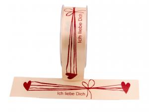 Geschenkband Dekoband Schleifenband Spruchband "Ich liebe Dich " creme 40mm ohne Draht