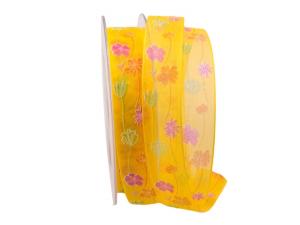 Blumenband Prato fiorito gelb / bunt 25mm mit Nylonkante