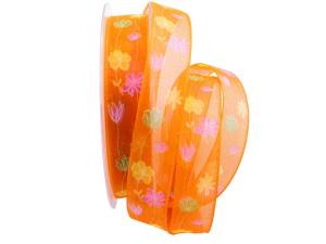 Blumenband Prato fiorito orange / bunt 25mm mit Nylonkante - Schleifenband günstig online kaufen!