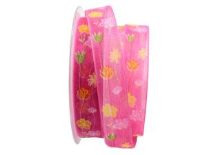 Blumenband Prato fiorito pink / bunt 25mm mit Nylonkante - Schleifenband günstig online kaufen!