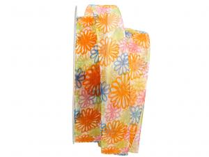 Blumenband Sea of Flowers orange / blau 25mm mit Nylonkante