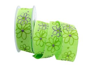 Motivband moderne Blume hellgrün 40mm mit Draht