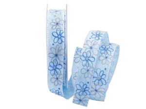 Blumenband moderne Blume blau 25mm mit Draht
