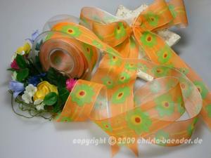 Motivband Big Flower Orange mit Draht 40mm