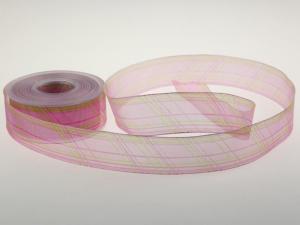 Organzaband Stripes and Lines rosa mit Draht  40 mm im Bänder Großhandel günstig kaufen!