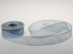 Organzaband Stripes and Lines blau mit Draht  40 mm - Geschenkband günstig online kaufen!