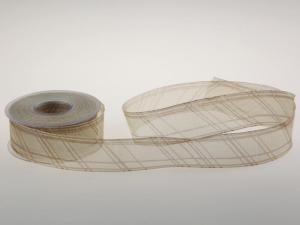Organzaband Stripes and Lines creme mit Draht  40 mm - Geschenkband günstig online kaufen!