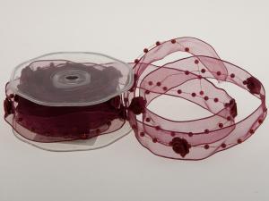 Organzaband Rose Bordeaux mit Draht 25 mm - im Bänder Großhandel günstig kaufen!