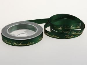 Weihnachtsband Frohe Weihnachten Grün 15 mm ohne Draht - im Bänder Großhandel günstig kaufen!