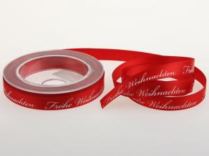 Weihnachtsband Frohe Weihnachten Rot 15 mm ohne Draht - im Bänder Großhandel günstig kaufen!