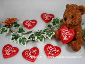 Satinherzen Rot "I Love You" Groß