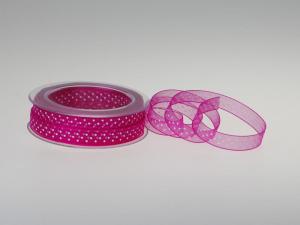 Organzaband Pünktchen Pink ohne Draht 10mm - Schleifenband günstig online kaufen!