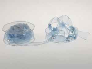 Geschenkband Dekoband Schleifenband Motivband Blumengirlande Hellblau mit Draht 25 mm