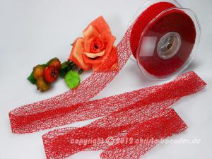 Gitterband Floral Rot ohne Draht 40mm
