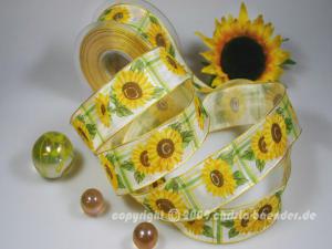 Motivband Sonnenblume Gelb mit Draht 40mm