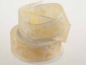 Blumenband Schmetterling Apricot mit Draht 40mm