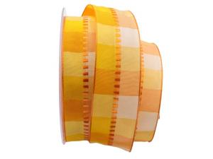 Geschenkband Dekoband Schleifenband Karoband Giallo gelb / weiß 40mm mit Draht