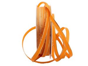 Geschenkband Stretto orange / gold 6mm ohne Draht