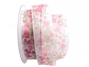 Geschenkband Dekoband Schleifenband Dekoband Blütenmix rosa 40mm mit Nylonkante