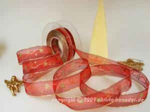 Weihnachtsband Kordelstern Rot mit Draht 25mm