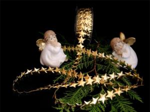 Geschenkband Dekoband Schleifenband Weihnachtsband "Sternchengirlande" Gold ohne Draht 20mm