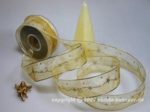 Weihnachtsband Kordelstern Creme mit Draht 40mm