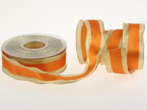 Weihnachtsband Brokatband Orange mit Draht 40mm - im Bänder Großhandel günstig kaufen!
