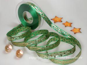 Weihnachtsband Limone Grün Gold ohne Draht 15mm