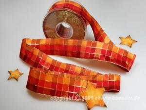 Weihnachtsband Zauberwürfel Orange mit Draht 40mm