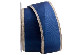 Geschenkband Dekoband Schleifenband Uniband mit breiter Goldkante ca. 50mm blau ohne Draht