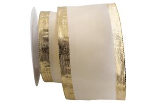 Uniband mit breiter Goldkante ca. 85mm creme mit Draht