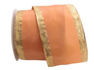 Geschenkband Dekoband Schleifenband Uniband mit breiter Goldkante ca. 85mm lachs mit Draht