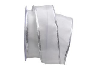 Uniband mit breiter Silberkante ca. 40mm weiß ohne Draht