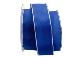 Geschenkband Dekoband Schleifenband Basicband blau mit Silberkante 40mm mit Draht