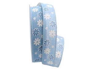 Baumwollband Blumenwiese blau 25mm ohne Draht