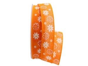 Geschenkband Dekoband Schleifenband Baumwollband Blumenwiese orange 25mm ohne Draht