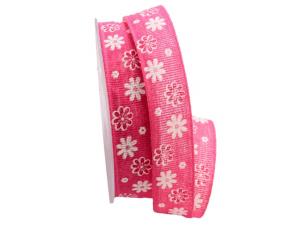 Baumwollband Blumenwiese pink 25mm ohne Draht
