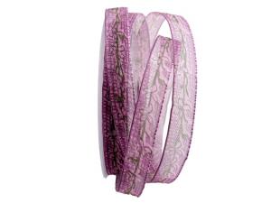 Geschenkband Dekoband Schleifenband Blumenband Blätterranke lila 15mm mit Draht