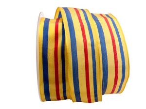Geschenkband Dekoband Schleifenband Dekoband Streifen gelb / blau / rot 40mm mit Draht